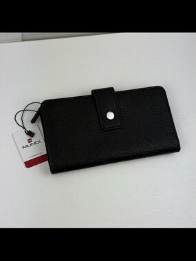 Mundi Personal Secretary Wallet Organizer Black Pebbled Faux Leather Bifold NEW!